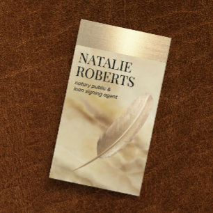 Notary Loan Signing Agent Gold Quill Agate Marble Business Card