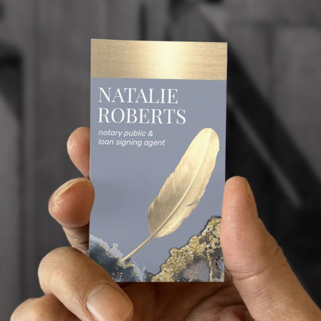 Notary Loan Signing Agent Gold Quill Blue Agate Business Card (Creator Uploaded)