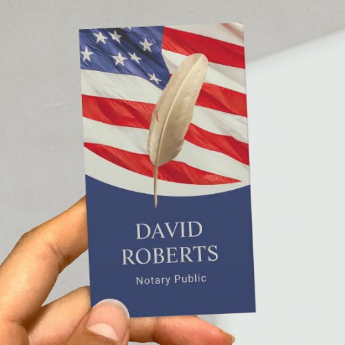 Notary Loan Signing Agent Gold Quill Pen Patriotic Business Card