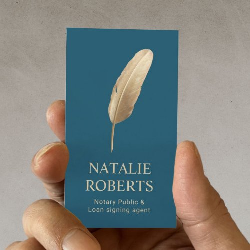 Notary Loan Signing Agent Gold Quill Pen Teal Business Card