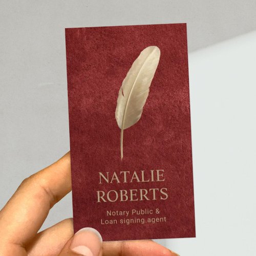 Notary Loan Signing Agent Gold Quill Pen Velvet Business Card