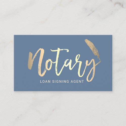 Notary Loan Signing Agent Gold Script Dusty Blue  Business Card