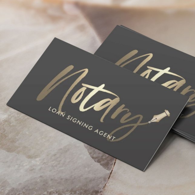 Notary Loan Signing Agent Gold Typography Gray Business Card (Creator Uploaded)