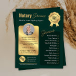 Notary Loan Signing Agent Green & Gold Logo Photo Flyer<br><div class="desc">Professional green & gold notary public flyer with space for your logo, services, contact details and custom photo. This modern emerald green and faux gold loan signing agent marketing flyer features fully editable text and layout. Use this mobile notary agent marketing flyer design for your notary public and loan signing...</div>