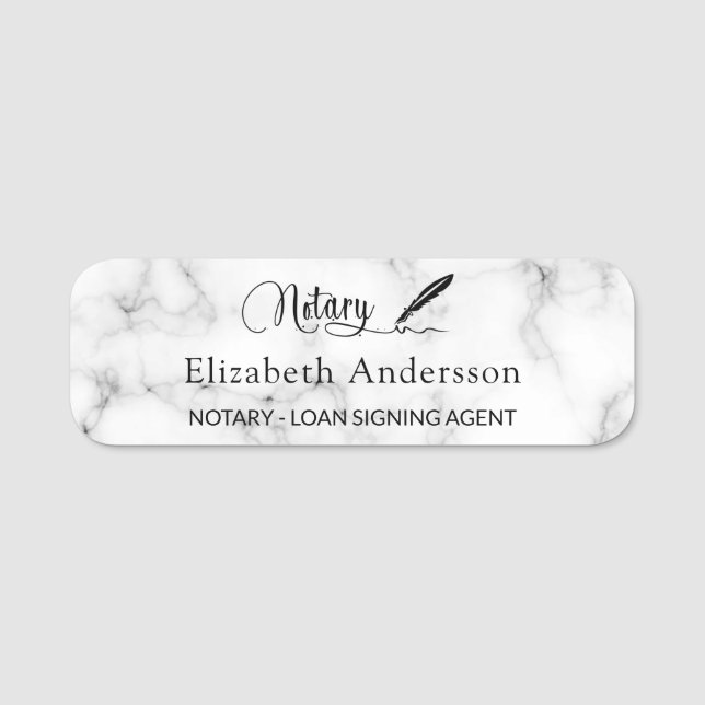 Notary loan signing agent marble script name tag (Front)