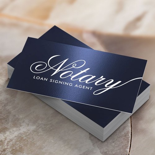 Notary Loan Signing Agent Metallic Navy Blue Business Card