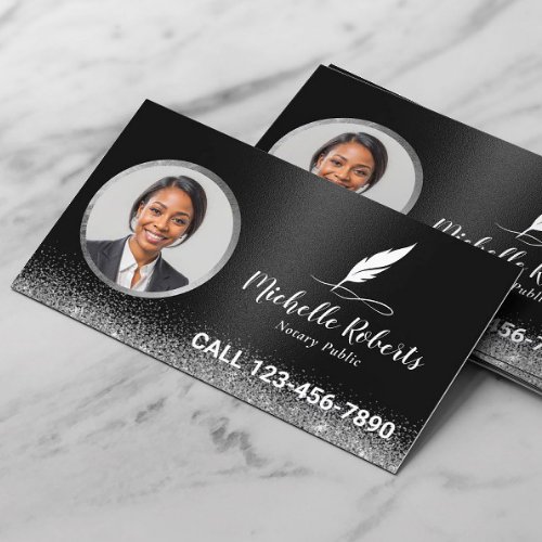 Notary Loan Signing Agent Modern Black Photo Business Card