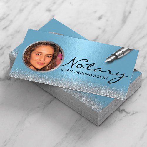Notary Loan Signing Agent Modern Blue Photo Business Card