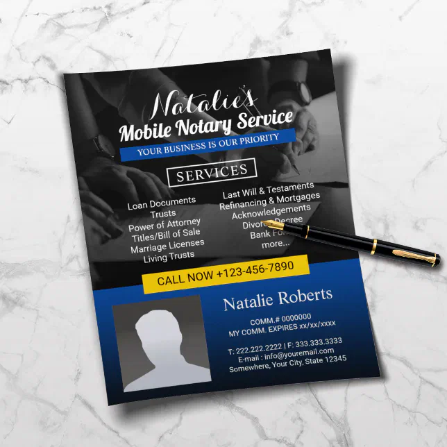 Notary Loan Signing Agent Modern Blue Photo Flyer | Zazzle