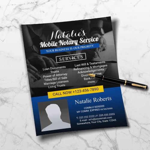 Notary Loan Signing Agent Modern Blue Photo Flyer