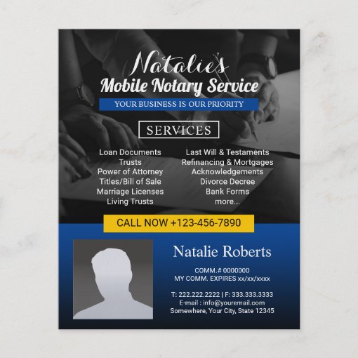 Notary Loan Signing Agent Modern Blue Photo Flyer | Zazzle