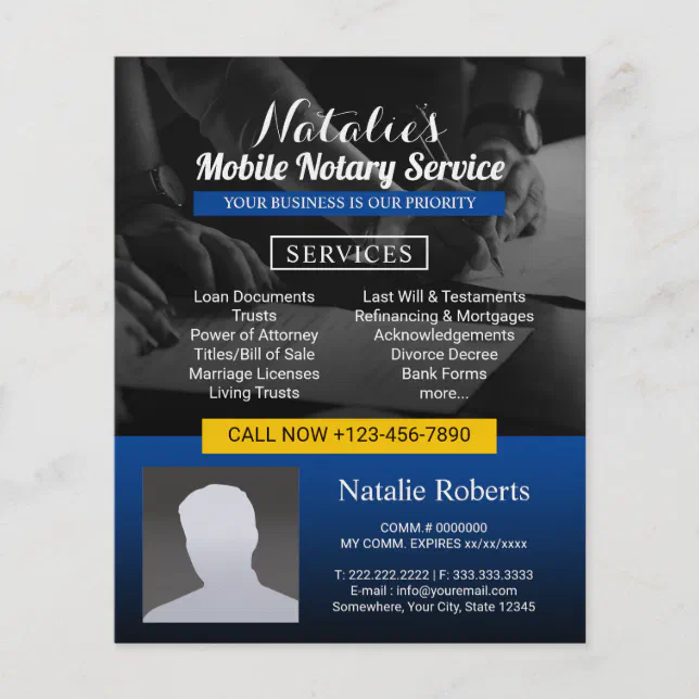 Notary Loan Signing Agent Modern Blue Photo Flyer | Zazzle