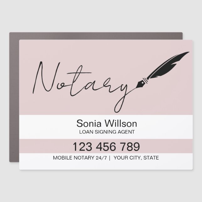 Notary Loan Signing Agent Modern Blush Pink Agate  Car Magnet (Front)