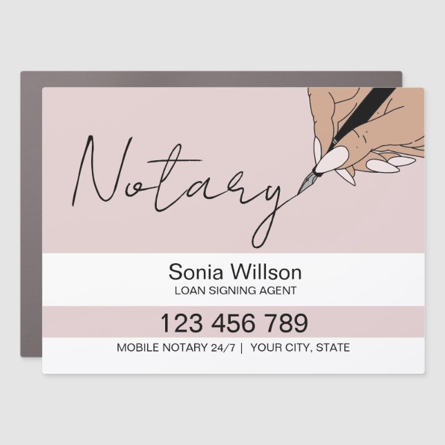 Notary Loan Signing Agent Modern Blush Pink Agate  Car Magnet (Front)