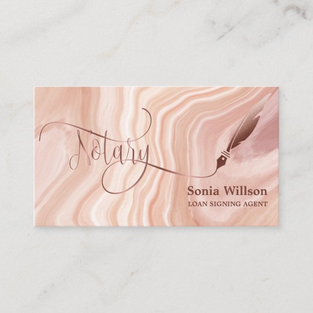 Notary Loan Signing Agent Modern blush pink marble Business Card (Front)