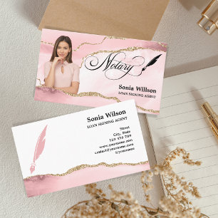 Notary Loan Signing Agent Modern Blush Pink Photo Business Card
