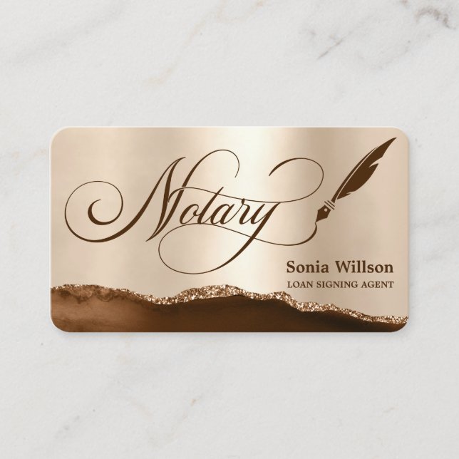 Notary Loan Signing Agent Modern Copper Brown Business Card (Front)