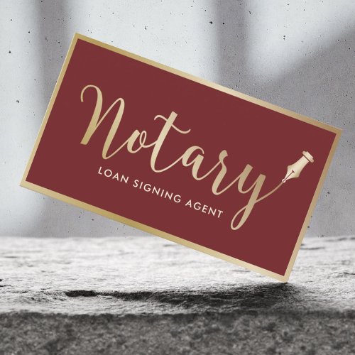 Notary Loan Signing Agent Modern Gold Framed Business Card