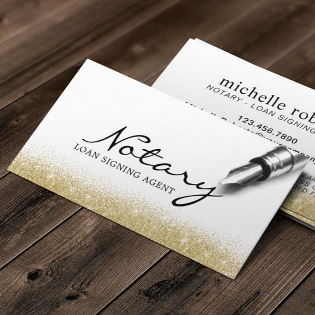 Notary Loan Signing Agent Modern Gold Glitter Business Card (Creator Uploaded)