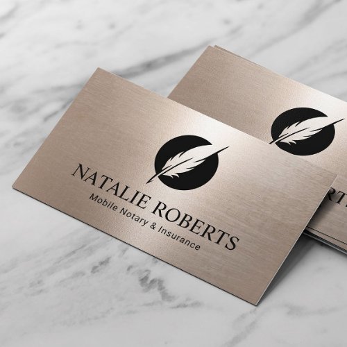 Notary Loan Signing Agent Modern Gold Quill Logo Business Card