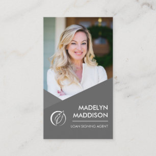 Notary Loan Signing Agent Modern Gray Photo Business Card