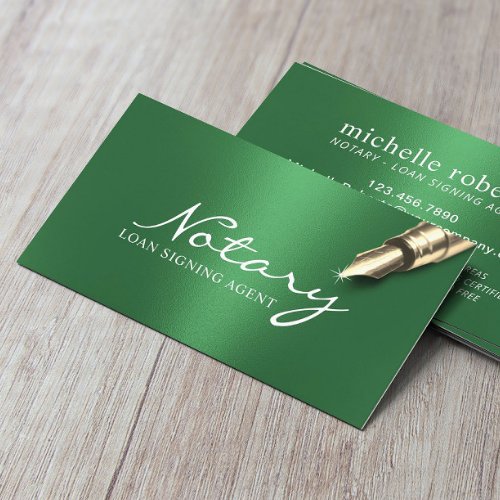 Notary Loan Signing Agent Modern Green Foil Business Card