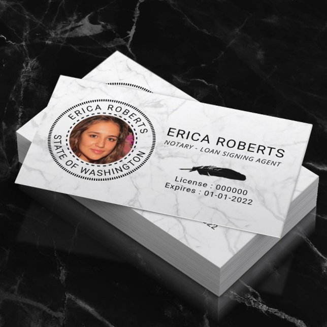 Notary Loan Signing Agent Modern Marble Photo Business Card (Creator Uploaded)
