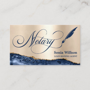 Notary Loan Signing Agent Modern Navy Blue Agate Business Card