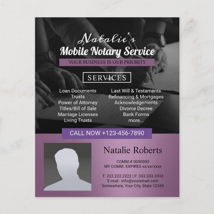 Notary Loan Signing Agent Modern Purple Photo Flyer | Zazzle.com