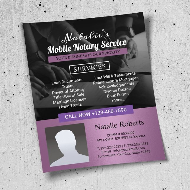 Notary Loan Signing Agent Modern Purple Photo Flyer (Creator Uploaded)