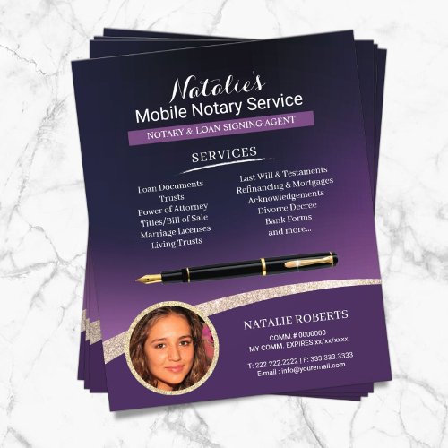 Notary Loan Signing Agent Modern Purple Photo Flyer