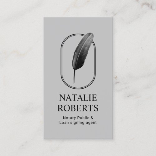 Notary Loan Signing Agent Modern Quill Logo Silver Business Card