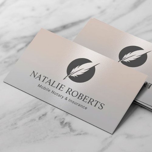 Notary Loan Signing Agent Modern Quill Logo Silver Business Card