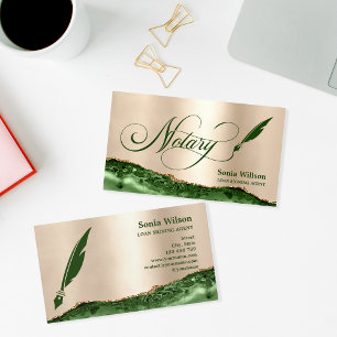Notary Loan Signing Agent Modern Rose Gold Agate B Business Card