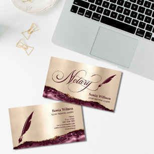 Notary Loan Signing Agent Modern Rose Gold Agate B Business Card
