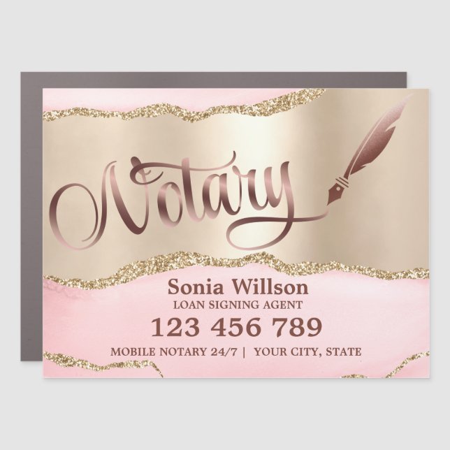 Notary Loan Signing Agent Modern Rose Gold Agate B Car Magnet (Front)