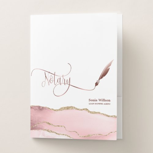 Notary Loan Signing Agent Modern Rose Gold Agate B Pocket Folder