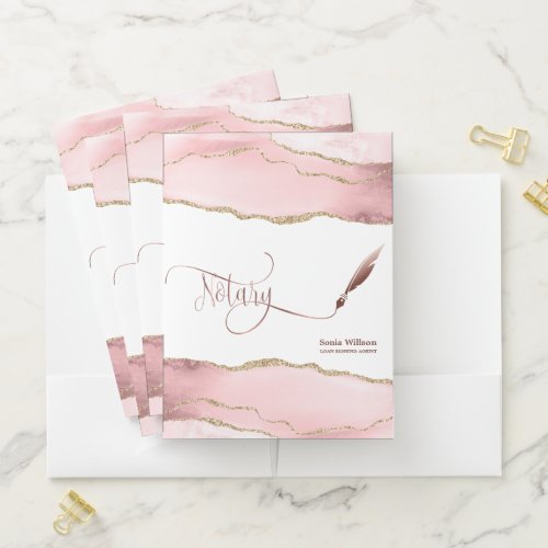 Notary Loan Signing Agent Modern Rose Gold Agate B Pocket Folder