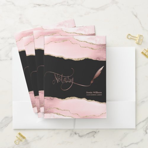 Notary Loan Signing Agent Modern Rose Gold Agate B Pocket Folder