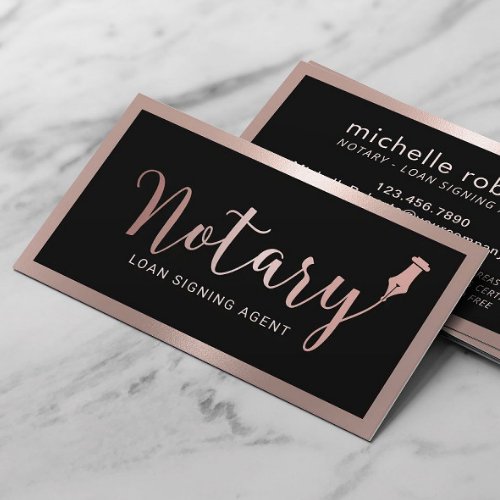 Notary Loan Signing Agent Modern Rose Gold Framed Business Card