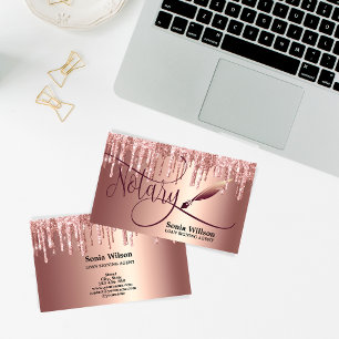 Notary Loan Signing Agent Modern Rose Gold Glitter Business Card