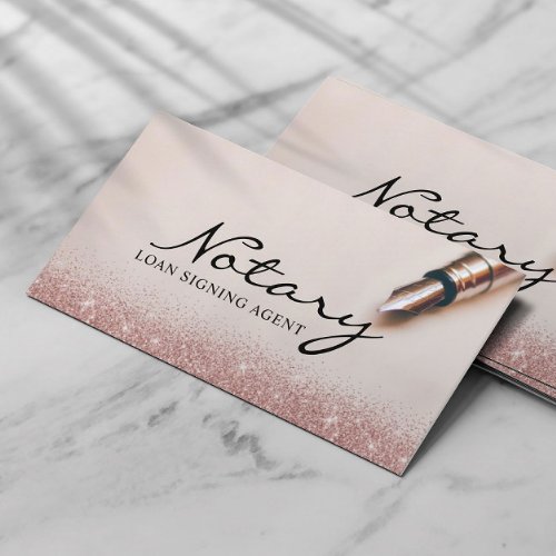 Notary Loan Signing Agent Modern Rose Gold Glitter Business Card