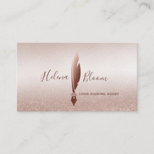 Notary Loan Signing Agent Modern Rose Gold Glitter Business Card