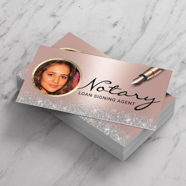 Notary Loan Signing Agent Modern Rose Gold Photo Business Card (Creator Uploaded)