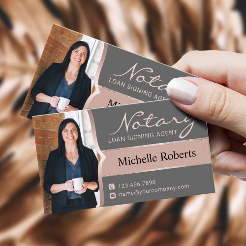Notary Loan Signing Agent Modern Rose Gold Photo Business Card