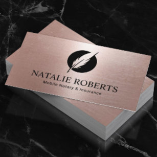 Notary Loan Signing Agent Modern Rose Gold Quill Business Card