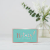 Notary Loan Signing Agent Modern Rose Gold & Teal Business Card (Standing Front)