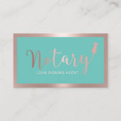 Notary Loan Signing Agent Modern Rose Gold & Teal Business Card (Front)