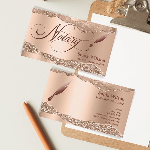 Notary Loan Signing Agent Modern Rose Gold Tear Business Card