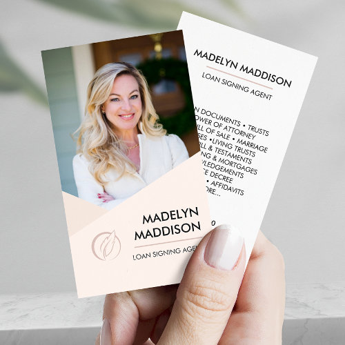 Notary Loan Signing Agent Modern Rose Photo Business Card